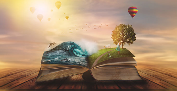 Illustrated book scene representing image creation for books